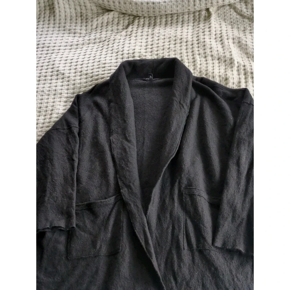 Eileen Fisher Boiled Wool‎ Jacket Cardigan Open Front Size XL Black